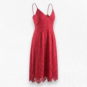 ASTR The Label Red Lace Midi Dress V-Neck Cocktail Slip Dress Size Medium